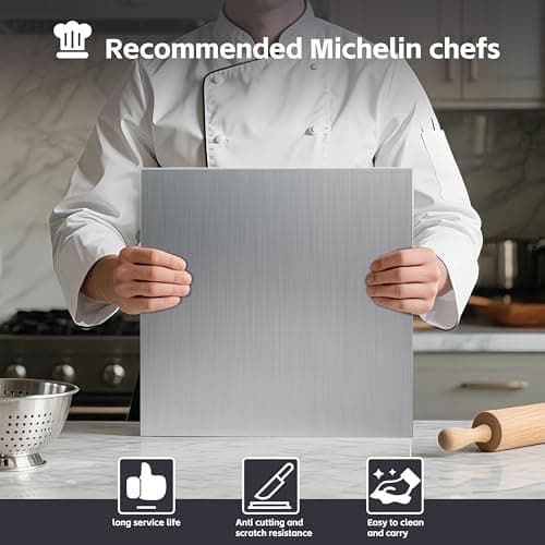 Plaque Inox Cuisine en Acier Inoxydable pour Professionnels et Amateurs, Planche à Découper Protege Plan de Travail avec
