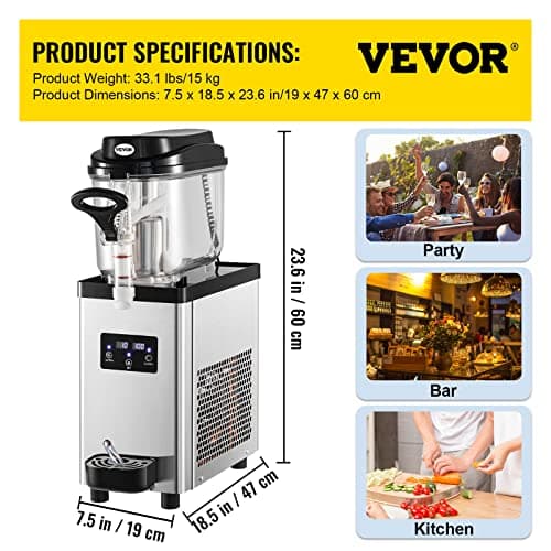 VEVOR Machine à Granité 6 L pour Restaurants et Cafés - Refroidissement Efficace - Boostez Votre Service de Boissons Gla