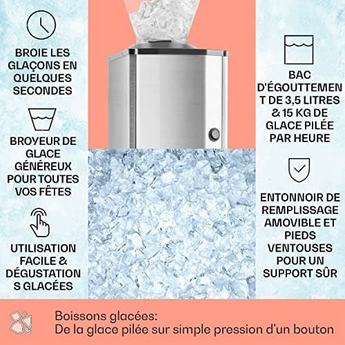 OneConcept Machine à Glaçons pour la Maison, Grande Capacité de 3,5L, Fabrique Rapidement Jusqu'à 15kg