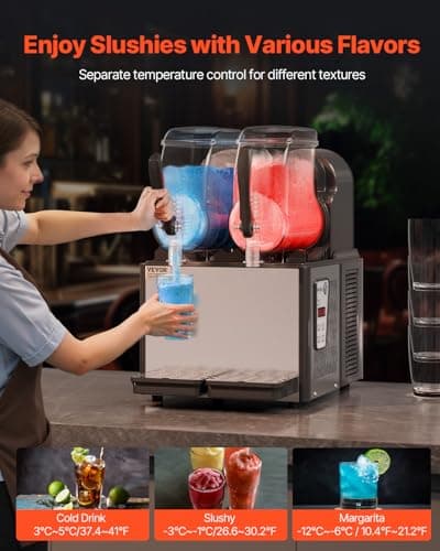 VEVOR Machine à Granité Commerciale Pour Restaurants, Réservoir Double 2x4L Inox 32 Tasses, Distributeur de Boissons Gla