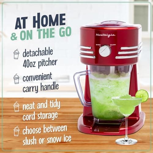 Nostalgia Station de Boissons Gelées Parfaite pour Slush, Cones de Neige, Margaritas, Lames en Acier Inoxydable, 1,1 L,
