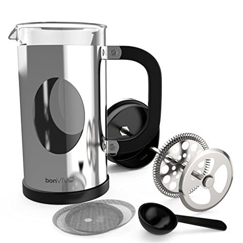 bonVIVO GAZETARO I - Cafetière Piston INOX, Cafetière à Piston, French Press en INOX et Verre Finition Argentée - Grande