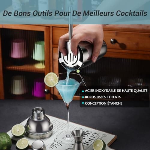 Kit Shaker à Cocktail Argenté pour Bar à Domicile Fête|Kit Cocktail 12 Pièces Acier Inoxydable Fête|Machine à Cocktail S