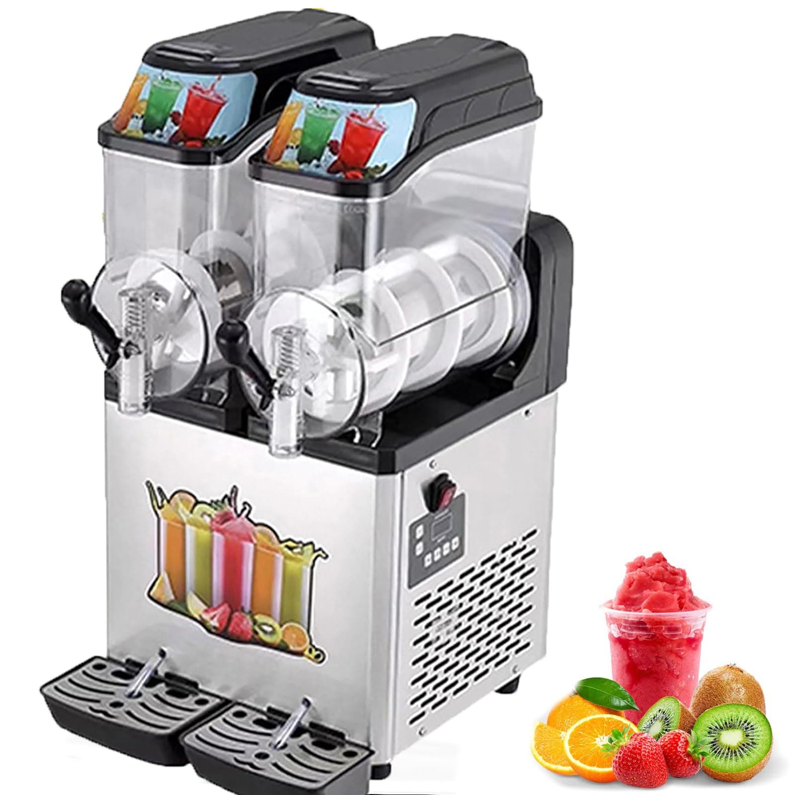 Machine à Granité Commerciale Acier Inoxydable pour Margaritas et Smoothies - 150 Tasses - Double RéServoir - Idéal pour