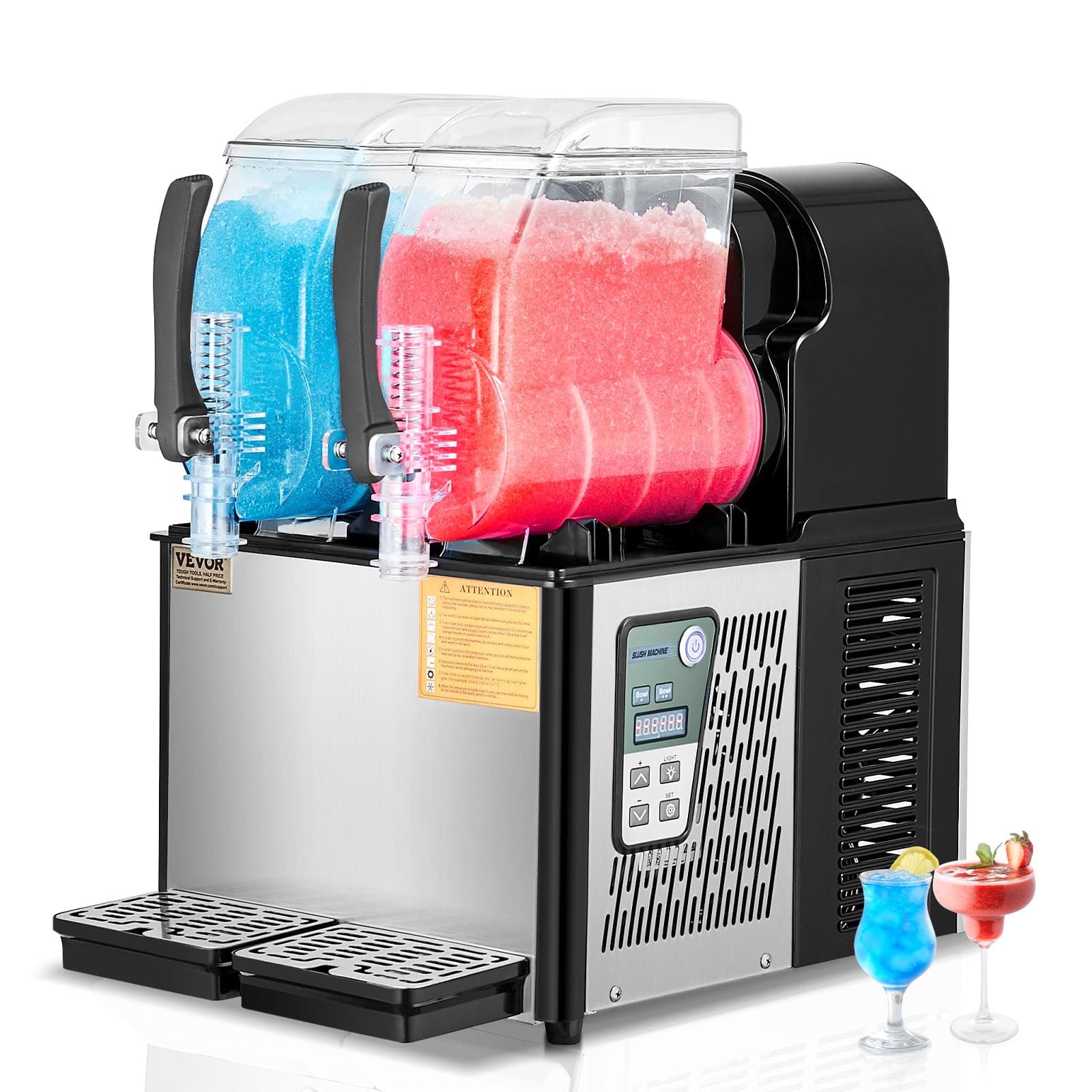 VEVOR Machine à Granité Commerciale Pour Restaurants, Réservoir Double 2x4L Inox 32 Tasses, Distributeur de Boissons Gla