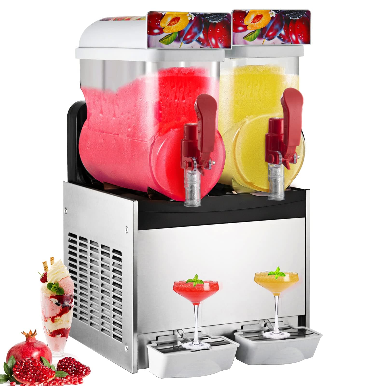 Machine à Granité 15L x 2 pour Cafés et Bars - Réfrigération Efficace en Acier Inoxydable Argenté