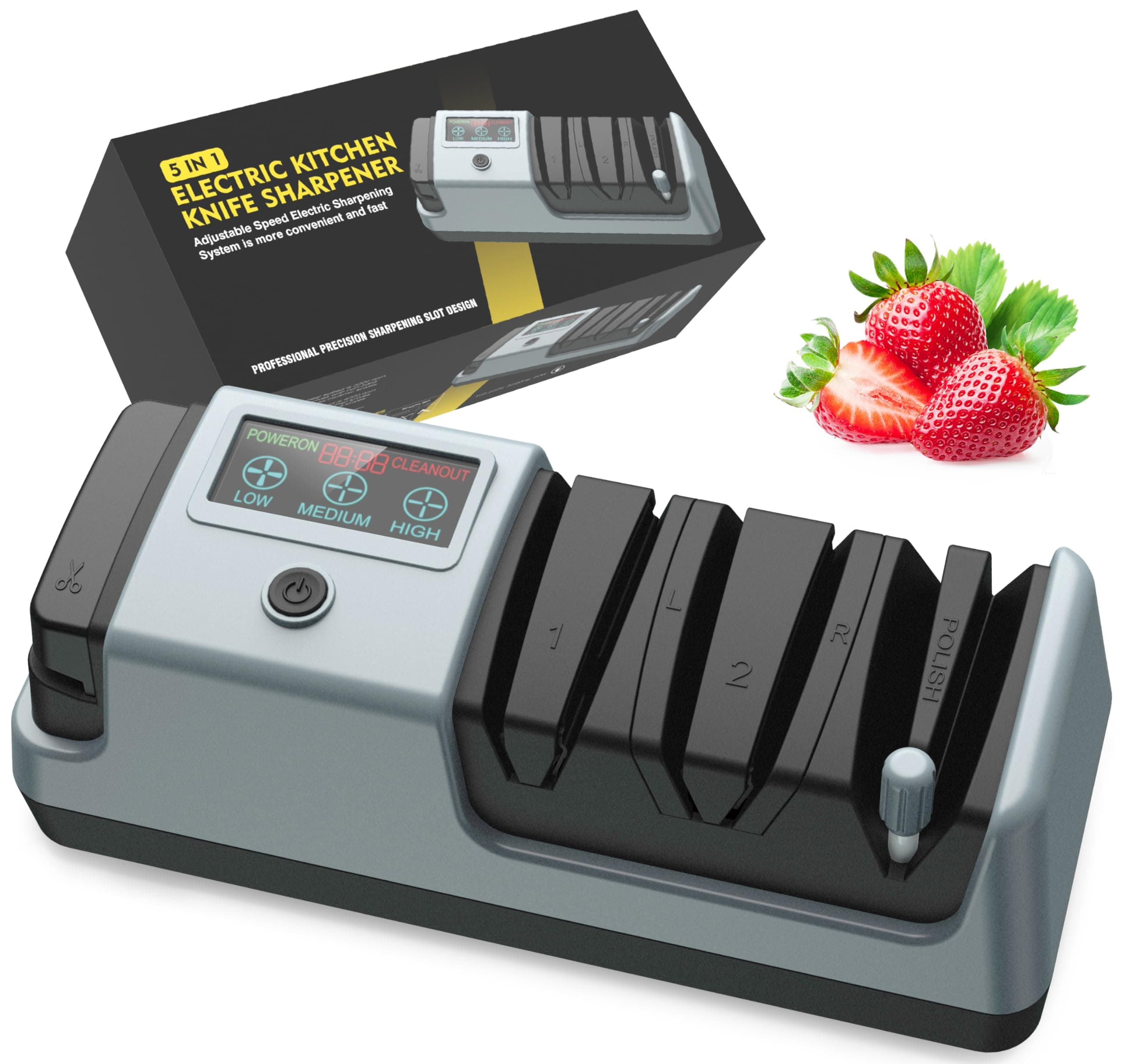 <think>
Okay, I need to optimize the product title for an electric knife sharpener using the given formula. The user wan