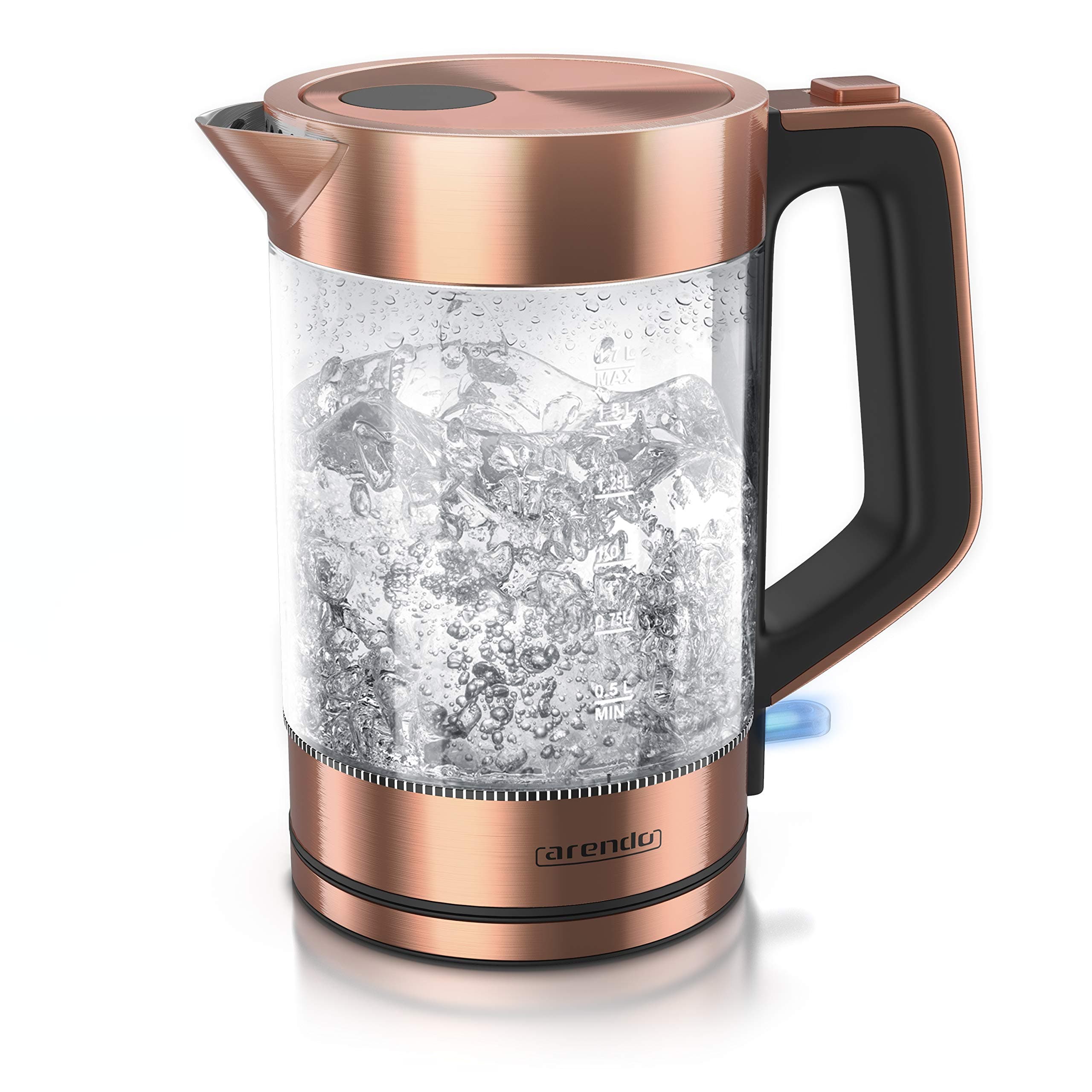 Arendo - Bouilloire de 1,7L en verre borosilicaté et acier inoxydable brossé - Arrêt automatique et ébullition rapide -