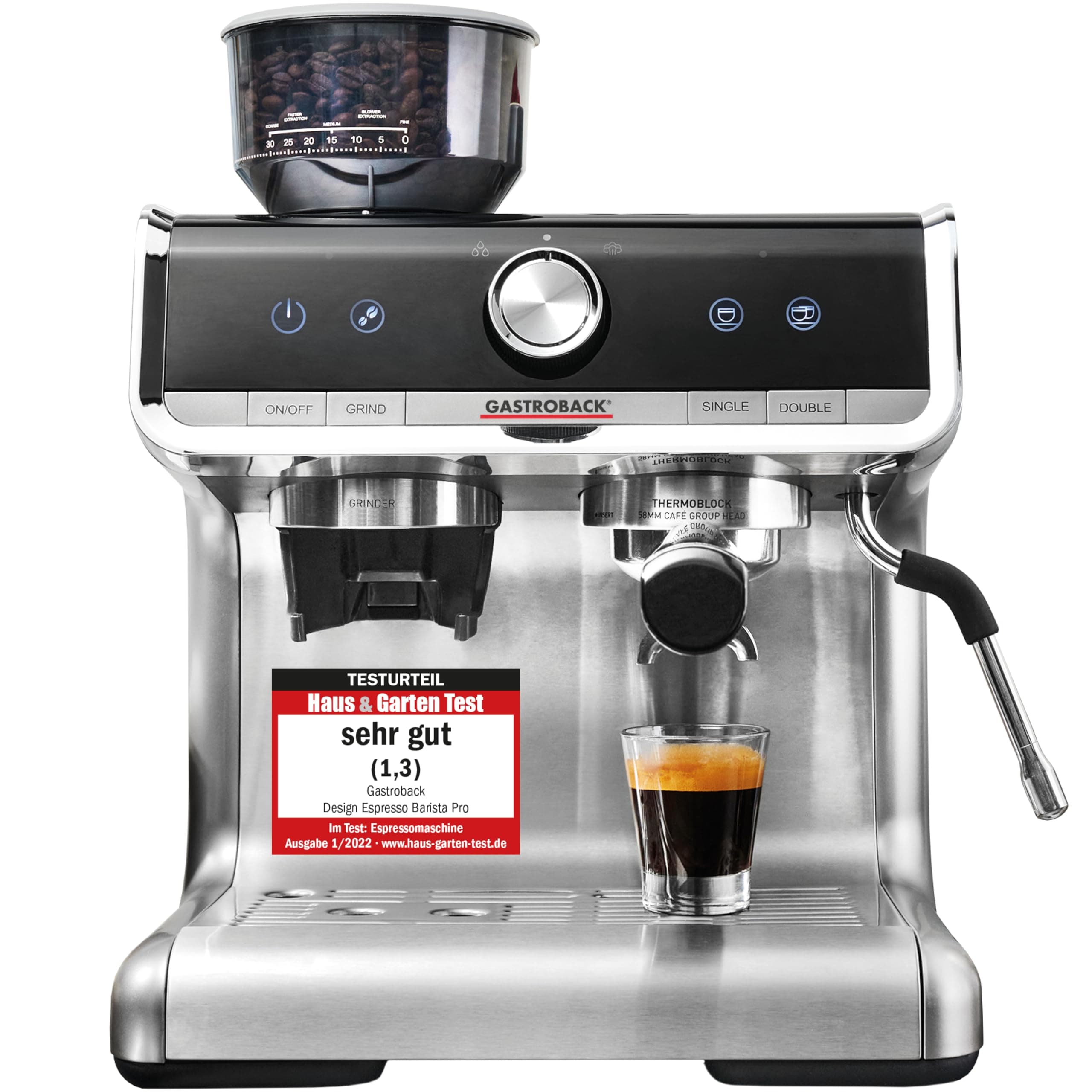 GASTROBACK Design Espresso Barista Pro Noir Acier Inoxydable Argenté pour Café Amateur Finales de Week-end 1500W
