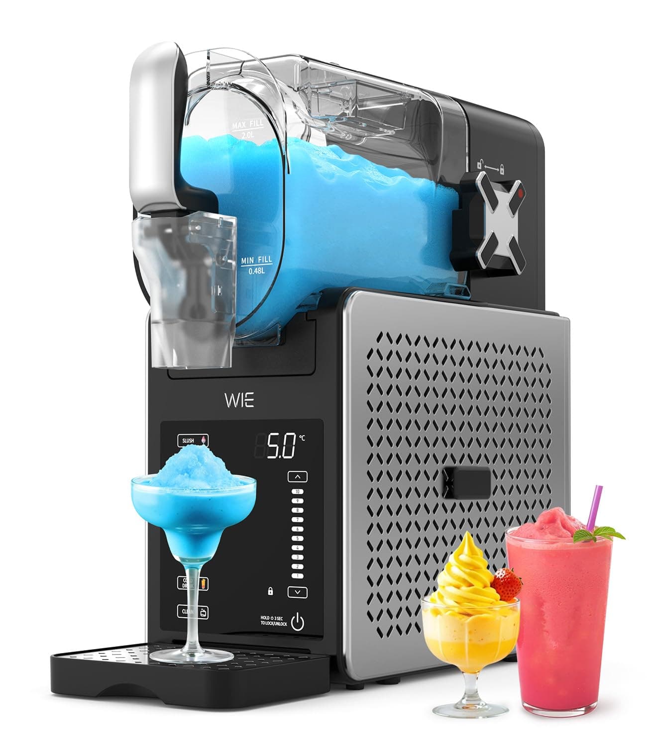 WIE Machine à Slush |6L pour Maison | 6 Programmes | Autonettoyage | Pour Margarita, Cocktail, Milkshake, Frappé