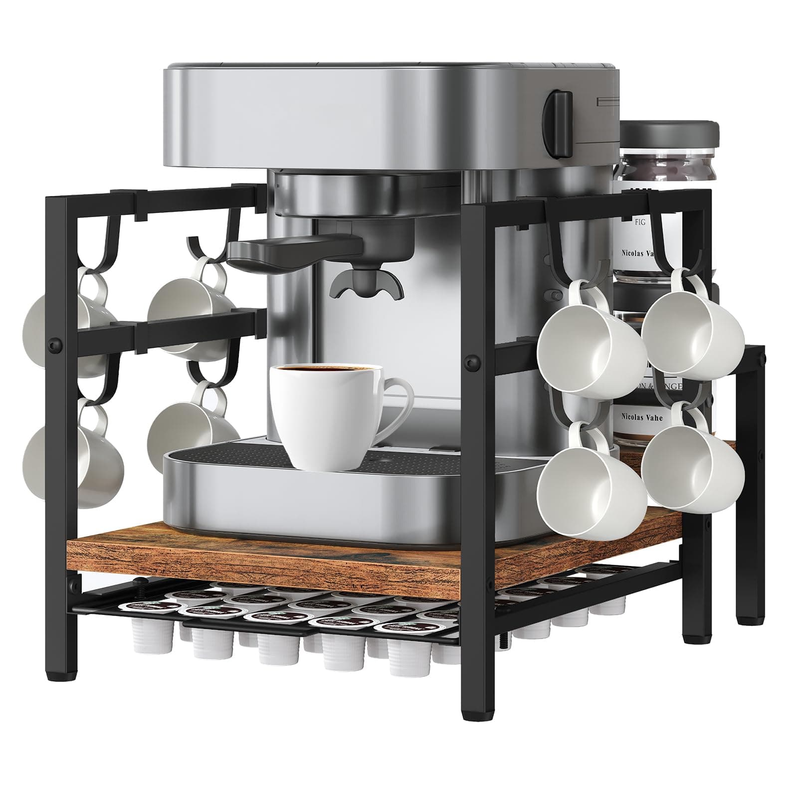 Étagère à Café Rustique, Support de Machine à Café avec Tiroirs pour K-Cups et Capsules, Idéal pour Café, Sirop et Tasse